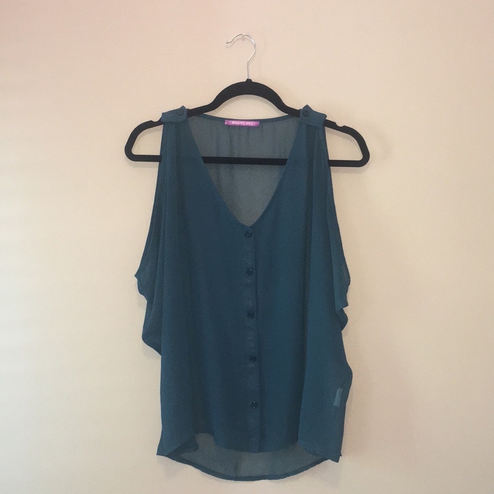 Smart Set, Sheer Sleeveless Blouse, Teal, Medium